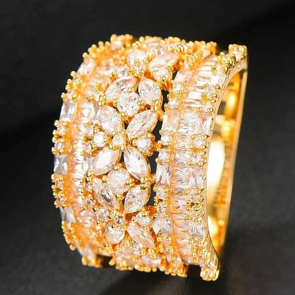 The Best Accessory 9 / B Gold Luxury Geometry Bold Statement CZ Ring