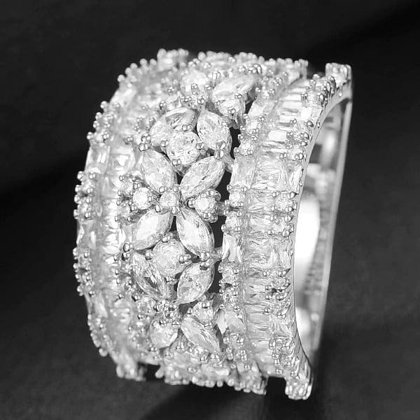 The Best Accessory 9 / A Silver Luxury Geometry Bold Statement CZ Ring