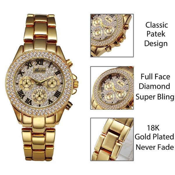 The Best Accessory 1846-GG / China Luxury Chronograph Roman Numerals 18K Gold Ladies Quartz Wristwatch