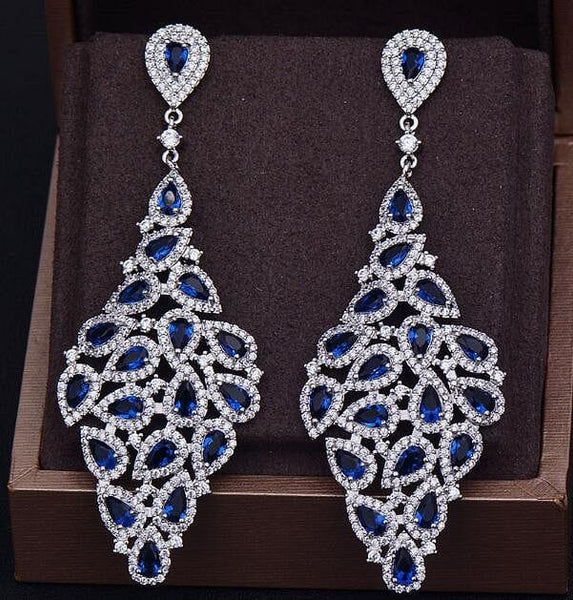 The Best Accessory Blue Luxurious Sparkling Statement Drop Earrings