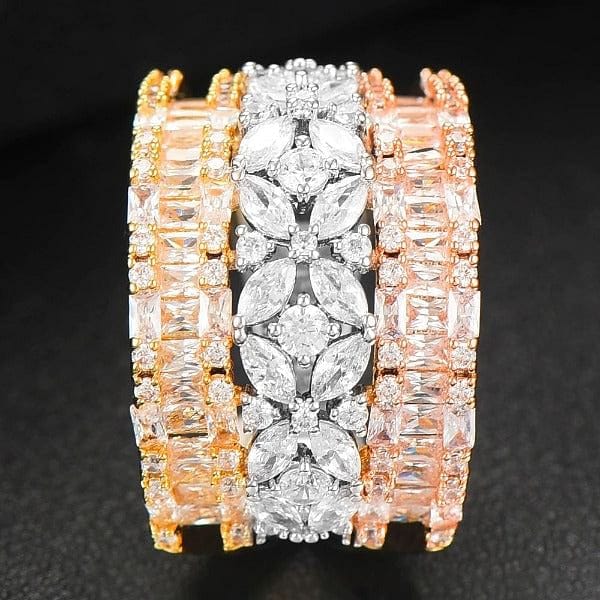 The Best Accessory 7 / C Tricolor Luxury Geometry Bold Statement CZ Ring