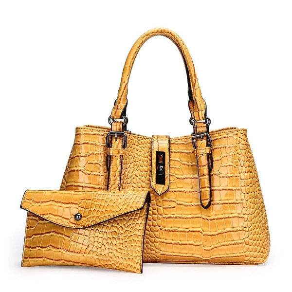 The Best Accessory Yellow / 37cm 15cm 24cm Large Croc Pattern PU Leather Tote/ Shoulder Bag $ Purse