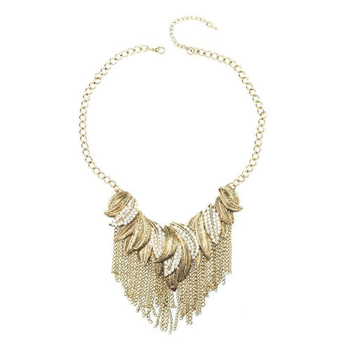 The Best Accessory Leaf Chain and Crystal Statment Necklace