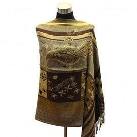The Best Accessory Tan/Brwn Paisley With Multi Square Border Pashmina