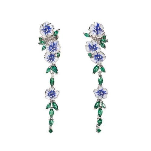 Vintage Blue Floral Trumpet Enamel Drop Earrings - The Best Accessory