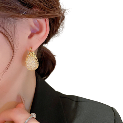 Gold and Crystal Mesh U Shaped Drop Earrings - The Best Accessory