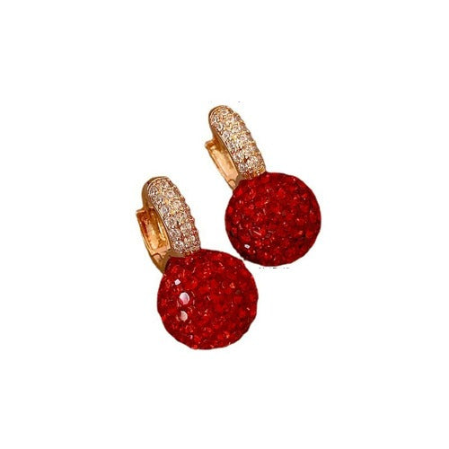 Exquisite Red CZ Crystal Ball Drop Earrings