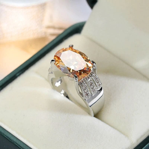 The Best Accessory Luxury Champagne Crystal Stone Silver Vintage Oval Zircon Ring