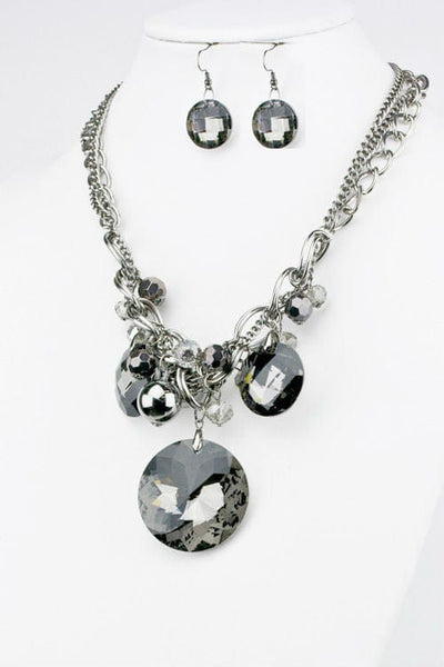 The Best Accessory Charcol Circles in Crystal Necklace Set