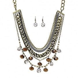 The Best Accessory Crystal Drop on Layered Multi Chain Necklace Set