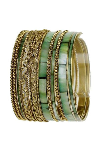 The Best Accessory Ornate Mother of Pearl Finished Bangles