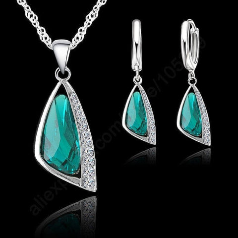 The Best Accessory 925 Sterling Silver Crystal Hoop Earrings Necklace Set Jewelry Set