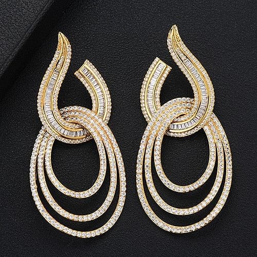 The Best Accessory Gold Luxury Water Drop Dangle Crystal CZ Earrings