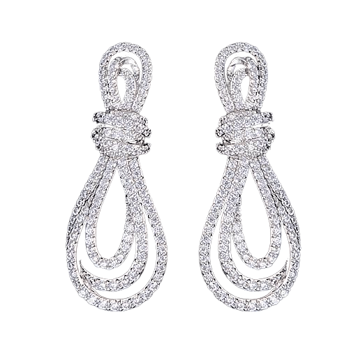 The Best Accessory Silver Bowknot Full Mirco Paved Micro Zirconia Drop Earring