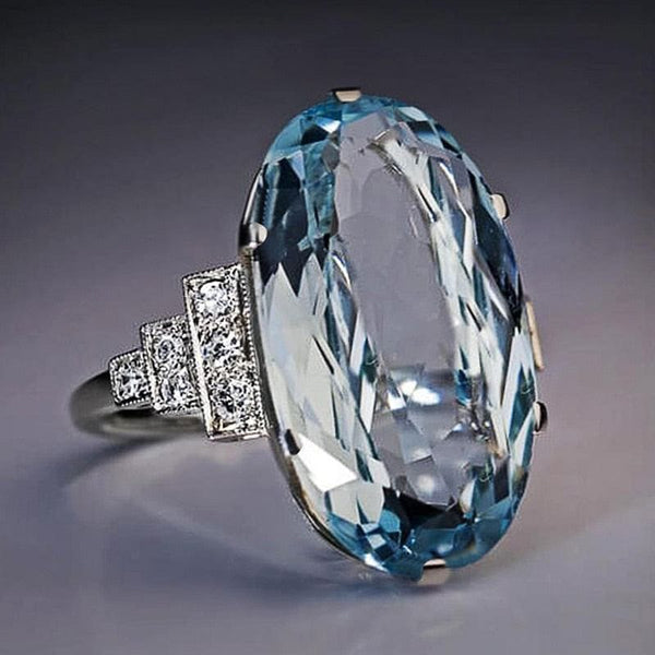 The Best Accessory Light Sky Blue CZ Stone Solitaire Oval Stone Ring