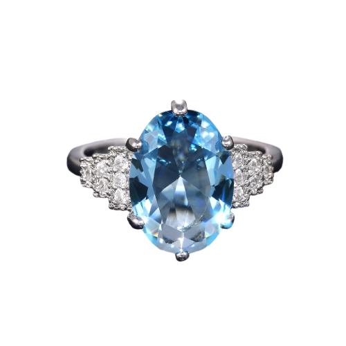 The Best Accessory Light Sky Blue CZ Stone Solitaire Oval Stone Ring