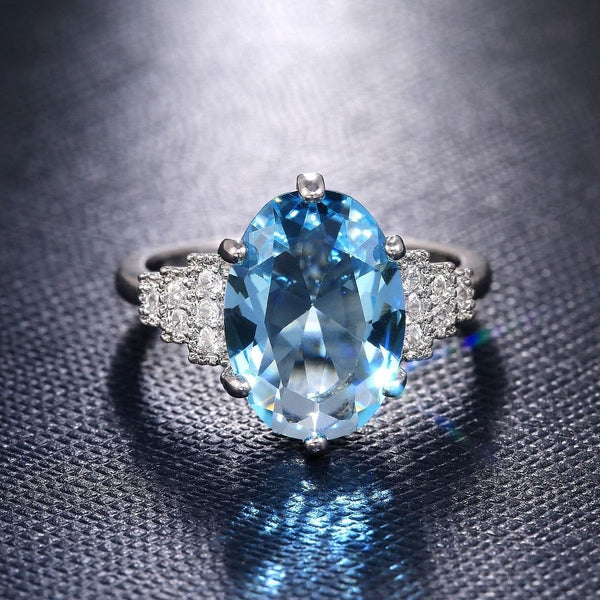 The Best Accessory Light Sky Blue CZ Stone Solitaire Oval Stone Ring