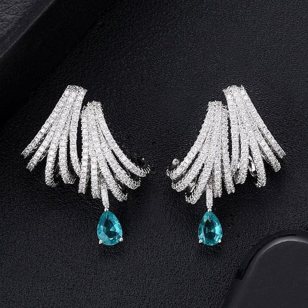 The Best Accessory Blue Luxury Double Claw Cubic Zircon Drop Earrings