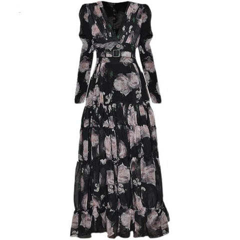 The Best Accessory V-neck Ruched Long sleeve Floral-Print Dress