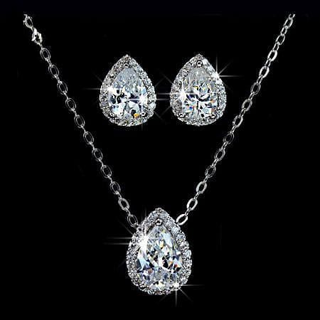 The Best Accessory Water Drop Design Pear cut Cubic Zircon Necklace and Earring Set