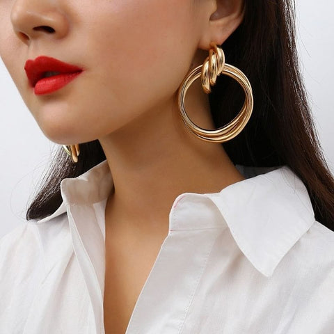 The Best Accessory Gold Silver Color Twisted Metal Round Circle Earrings