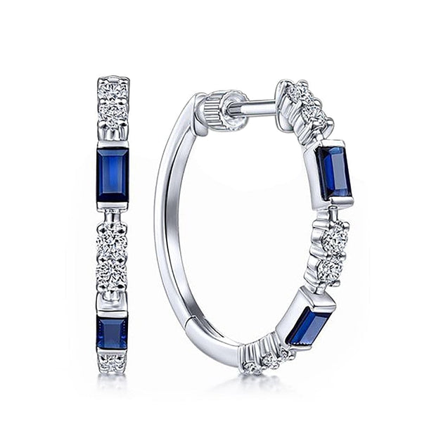 The Best Accessory Round Rectangle Blue CZ Hoop Earrings