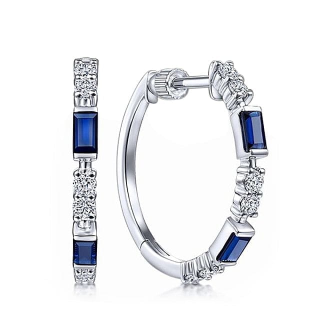 The Best Accessory Default Title Round Rectangle Blue CZ Hoop Earrings
