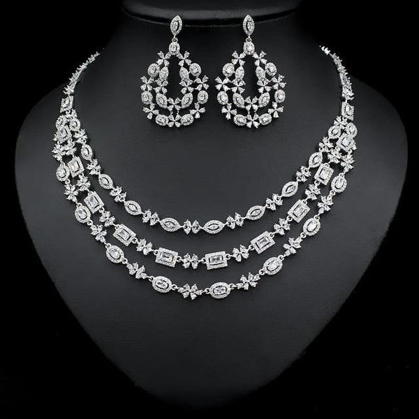 The Best Accessory Default Title Luxury Sparkling 2pc Earring and Three Layered Necklace Set