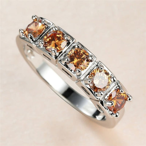 The Best Accessory 6 Channel Set Champagne CZ Stone Ring