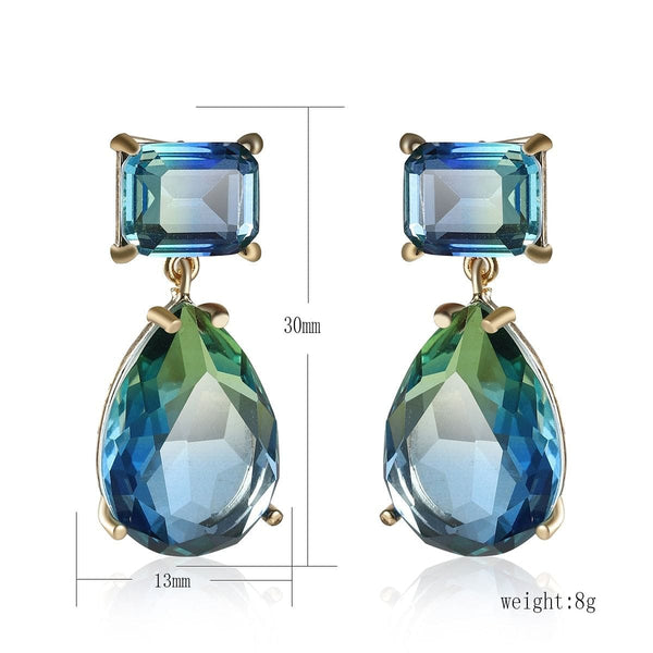 The Best Accessory Crystal Drop Blue Zircon Charm Gold Color Earrings
