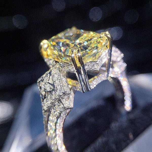 The Best Accessory Yellow Cubic Zirconia Square Stone Statement Ring