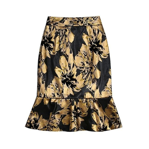 The Best Accessory black / M Genuine Leather Golden Flower Fishtail Midi Skirt