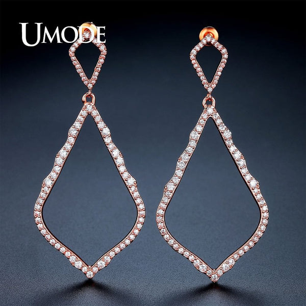 The Best Accessory New Big Long Hollow Rhombus Drop Earrings Rose Gold Color Boucle D'oreille