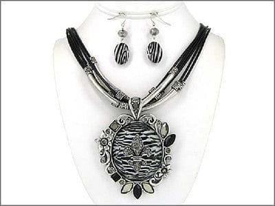 The Best Accessory Fleur De Lis Designer Zebra Necklace with Earrings